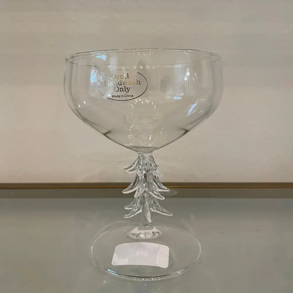 Christmas Tree Coupe Wine Glass Set of 2 Holiday Glam Barware New